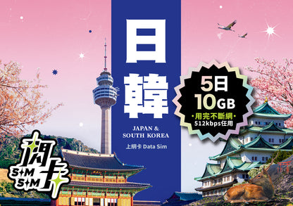 【閃卡】日韓上網卡｜5-90日 5-30GB+高網速不斷網｜支援5G·雙網｜SIMSQ
