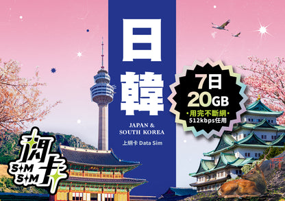 【閃卡】日韓上網卡｜5-90日 5-30GB+高網速不斷網｜支援5G·雙網｜SIMSQ