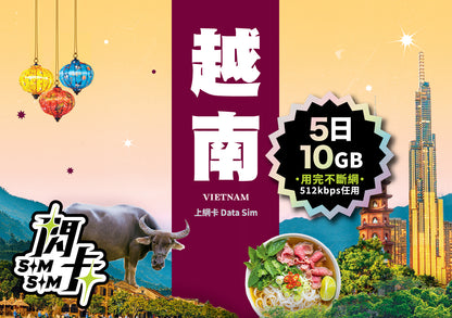 【閃卡】越南上網卡｜5/10日 5/10/20GB+高網速不斷網｜支援5G·Viettel/Vietnamobile雙網｜SIMSQ