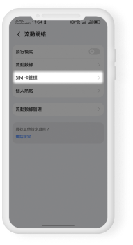 Android SIM 卡管理入口畫面。